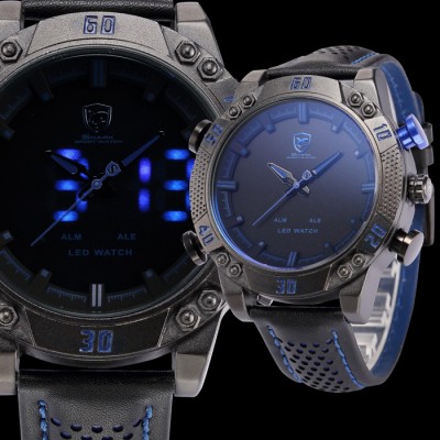SHARK  Dual Time LED Analog & Digital Sports Quartz Watch - BLUE & BLACK 